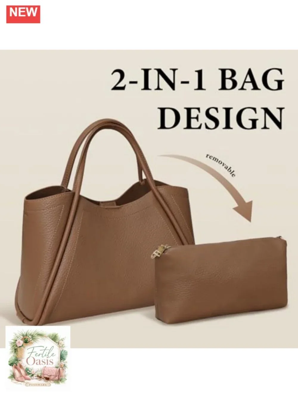 Faux Leather Satchel Crossbody Handbag with Adjustable Strap & Inner Pouch Fits